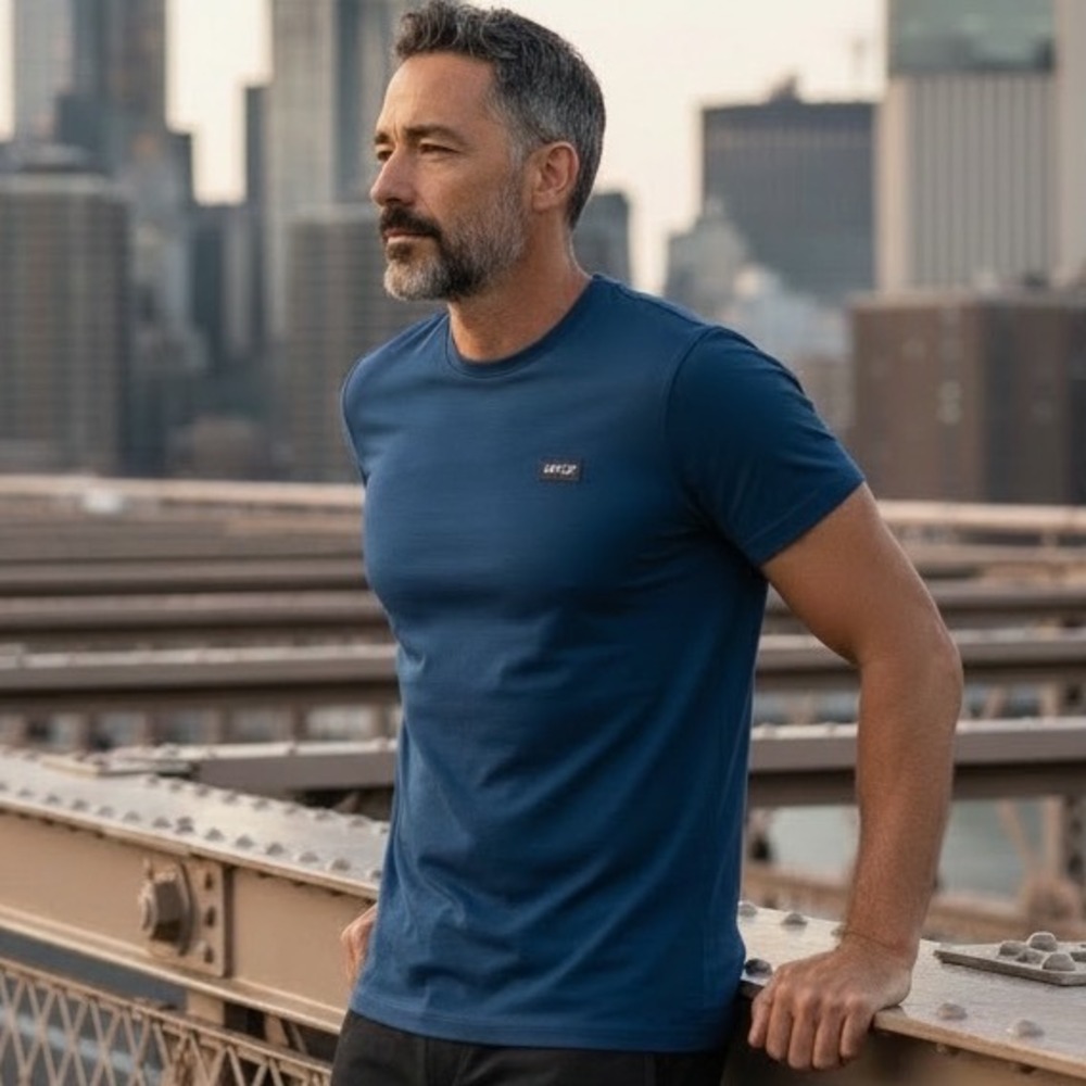 TLF Apparel Mens Large Blue Modal Stretch Training T-Shirt Gym Top 21042
